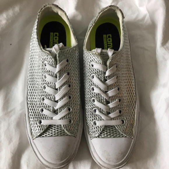Silver leather Converse Chuck Taylor 6.5 - Picture 1 of 5